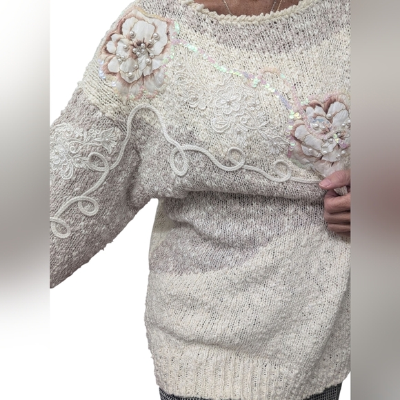 Vintage Bonnie & Bill by Holly Floral Appliqué Sequin Knit Sweater M Korea - Picture 16 of 16